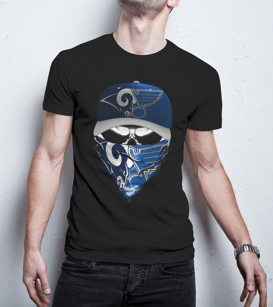 Blue Rams And Wings Logos Hat And Bandana T-Shirt