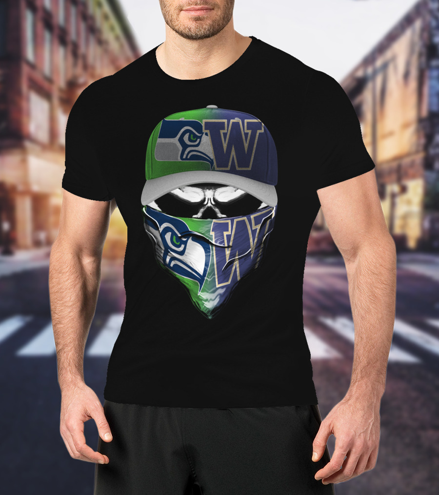 Seahawks-Washington Huskies Skull Mask Fan Fusion T-Shirt