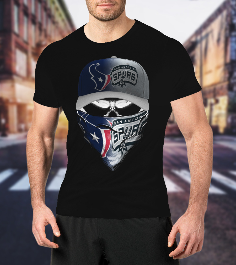 San Antonio Spurs And Houston Texans Skull Mask Combo T-Shirt