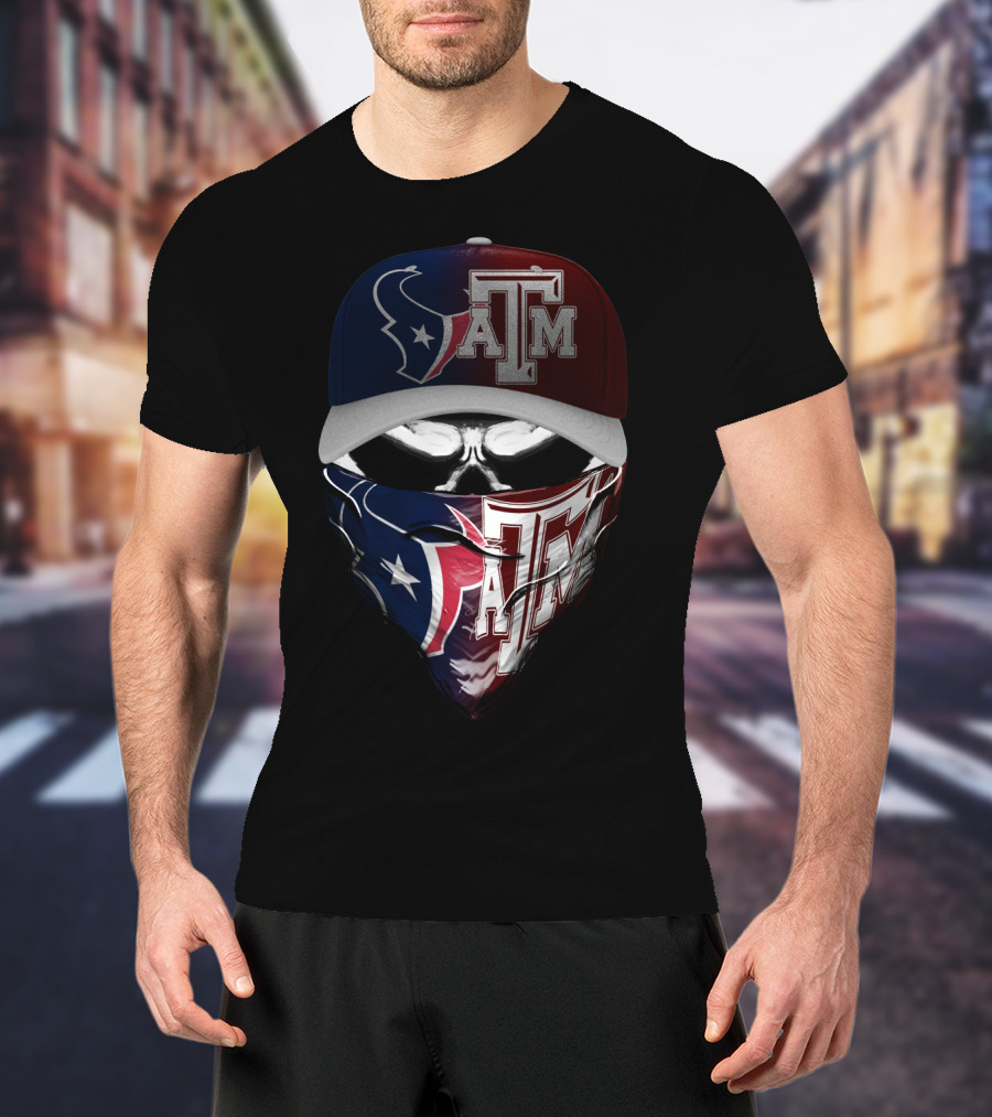Houston Texans Texas A&M Aggies Skull Mask Hat Combination T-Shirt
