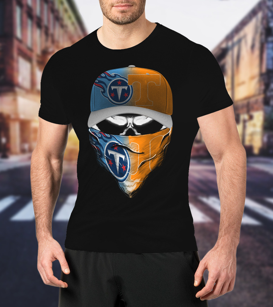 Tennessee Titans Vols Half And Half Face Covering Hat T-Shirt