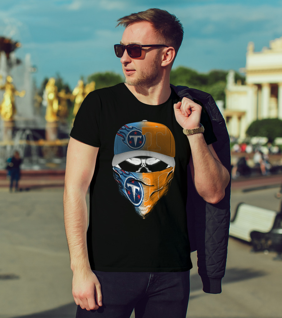 Tennessee Titans Vols Half And Half Face Covering Hat T-Shirt