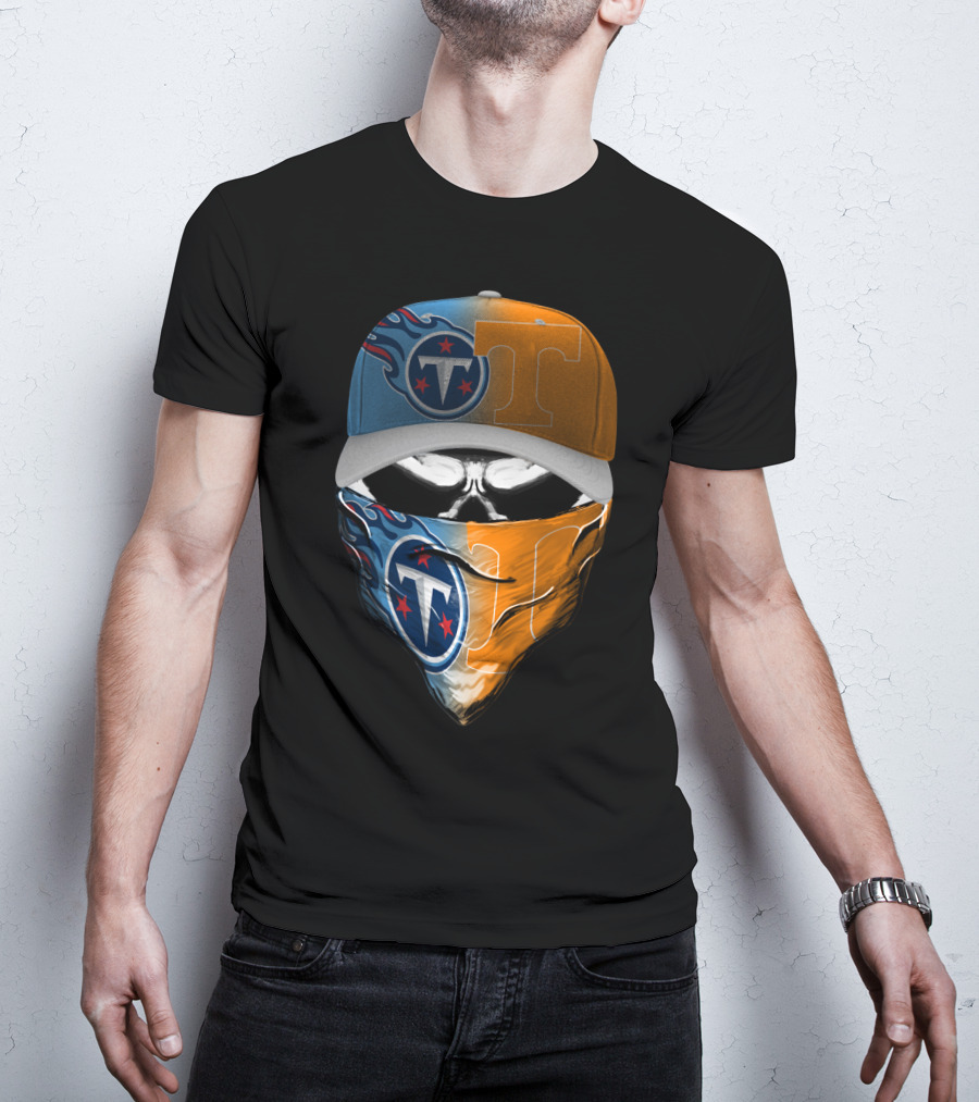 Tennessee Titans Vols Half And Half Face Covering Hat T-Shirt