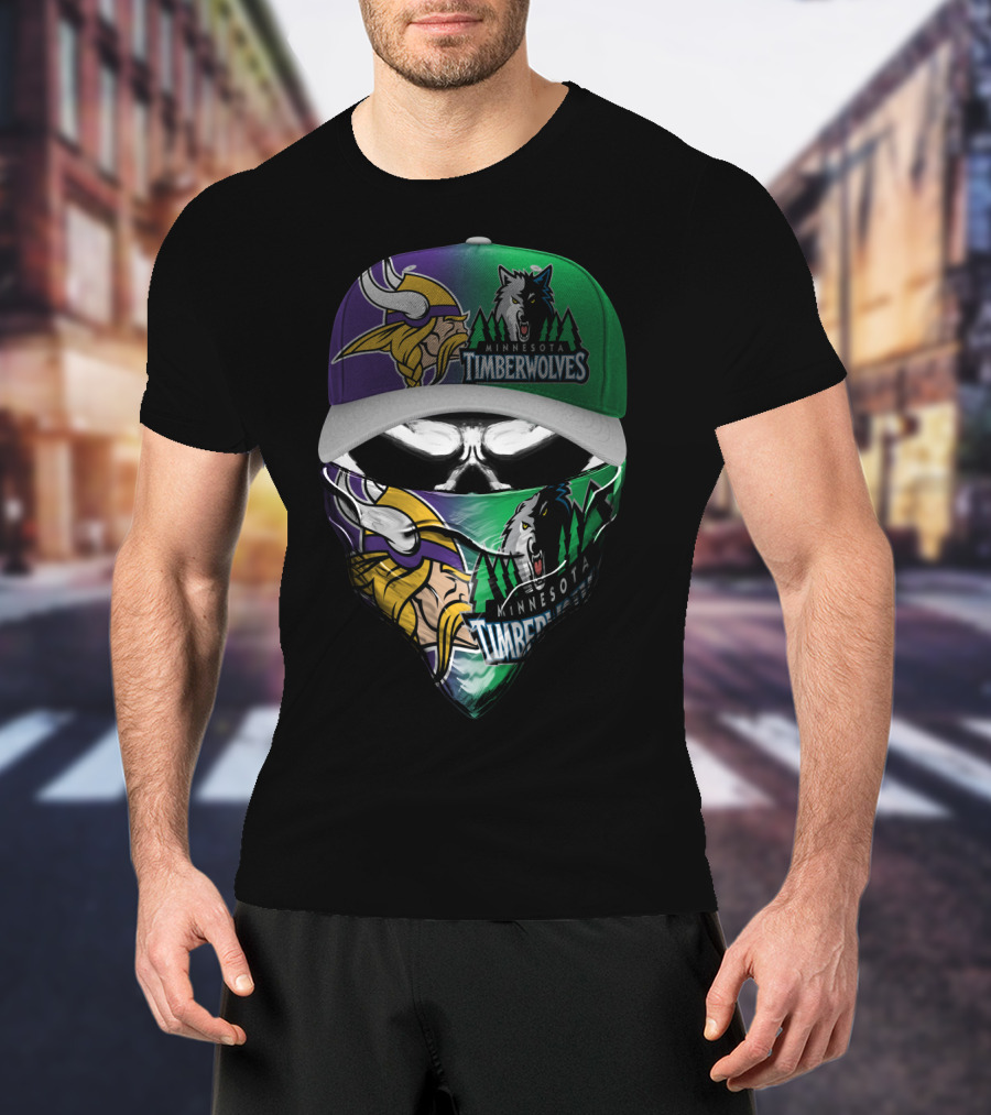 Minnesota Vikings Timberwolves Crossover Skull Mask Skum 134 T-Shirt