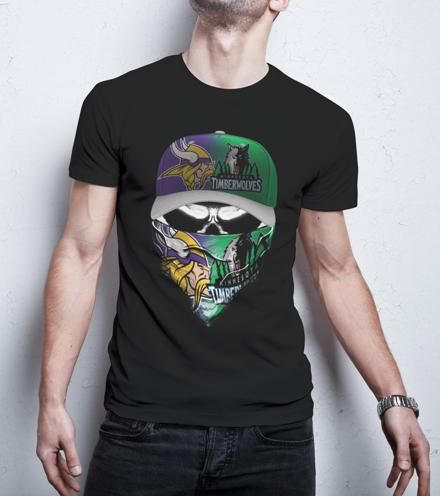 Minnesota Vikings Timberwolves Crossover Skull Mask Skum 134 T-Shirt
