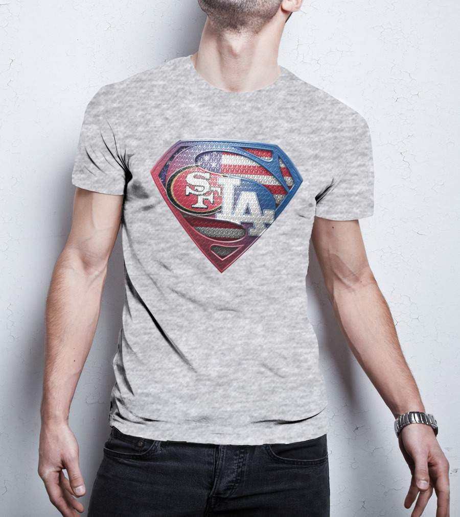 Sf La Superman Shield American Flag Hintergrund T-Shirt