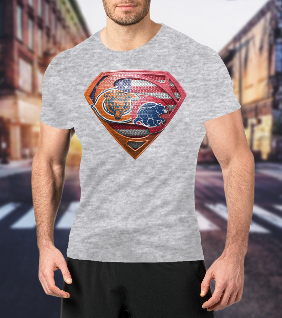 Superman Shield Chicago Bears American Flag Crest T-Shirt