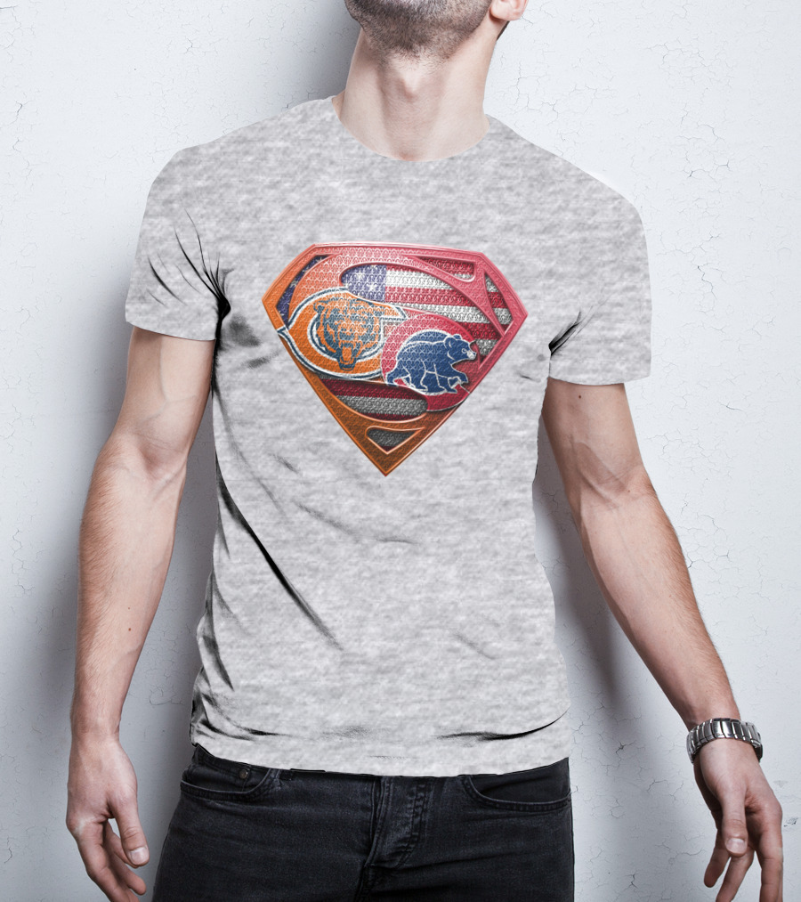 Superman Shield Chicago Bears American Flag Crest T-Shirt