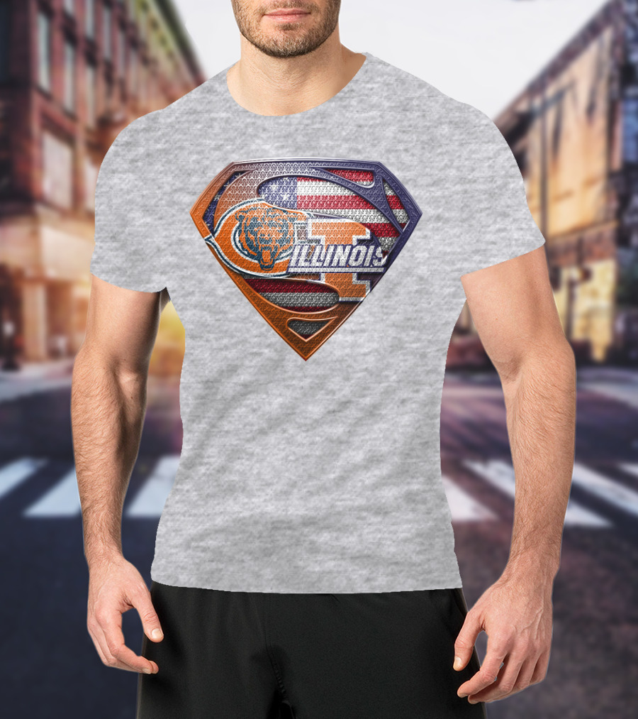 Superman Logo Bears Illinois American Flag T-Shirt