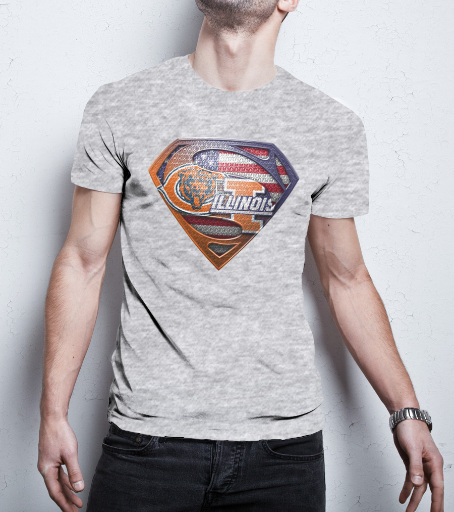 Superman Logo Bears Illinois American Flag T-Shirt