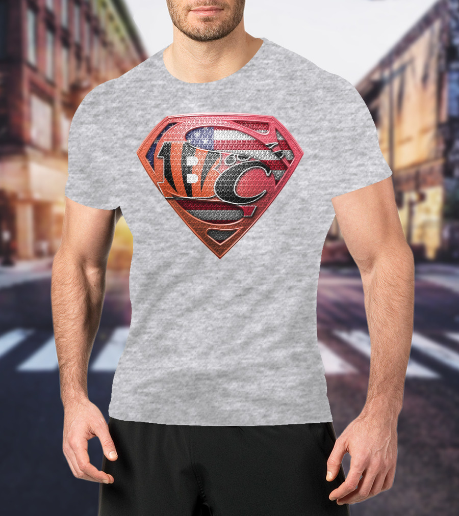 Superman Nfl Logo With American Flag Shield T-Shirt
