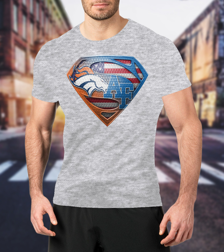 Air Force Falcons Denver Broncos American Flag Shield T-Shirt