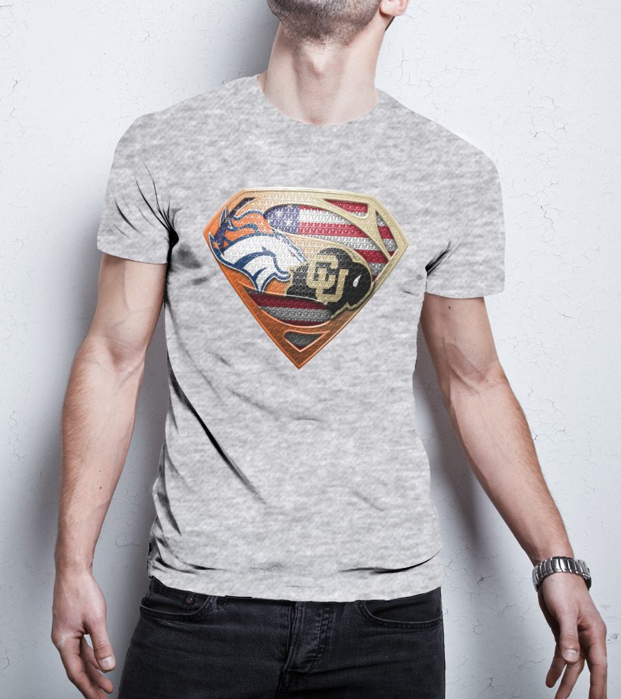 Denver Broncos Colorado Buffaloes American Flag Superman Logo Mashup T-Shirt