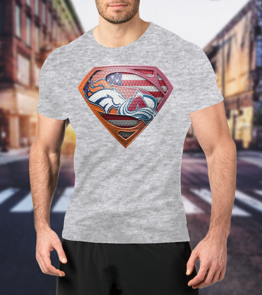Broncos Avalanche Usa Flag Superman Shield T-Shirt