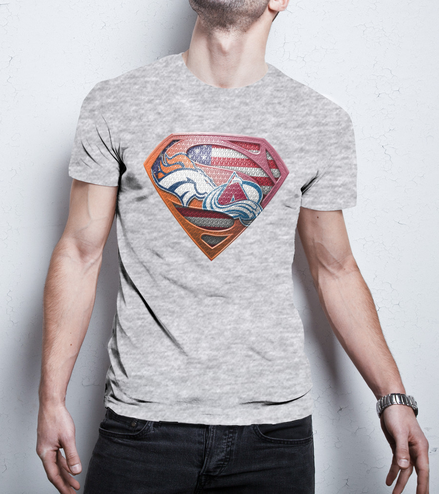 Broncos Avalanche Usa Flag Superman Shield T-Shirt