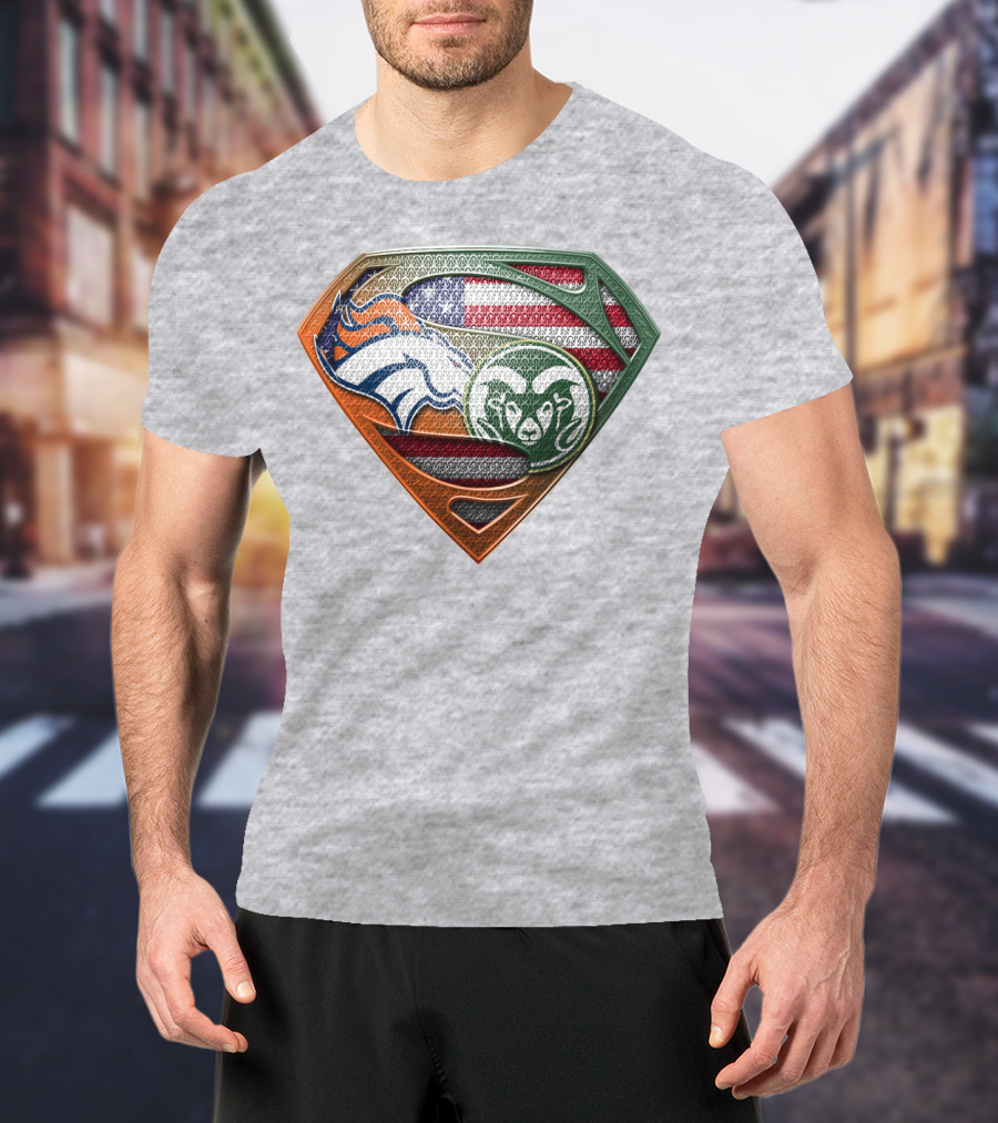 Broncos Rams Superman Shield American Flag T-Shirt
