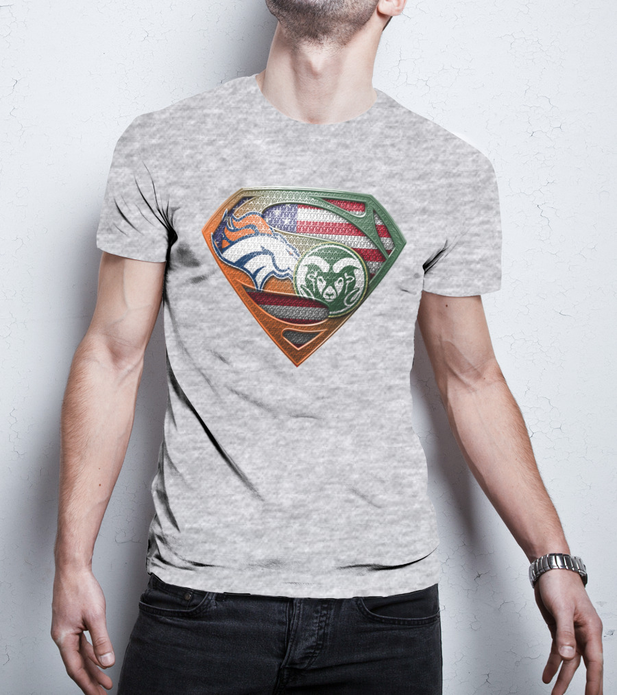 Broncos Rams Superman Shield American Flag T-Shirt