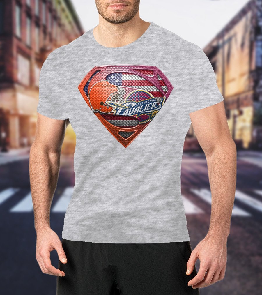 Cleveland Cavaliers Browns Superman American Flag Emblem T-Shirt