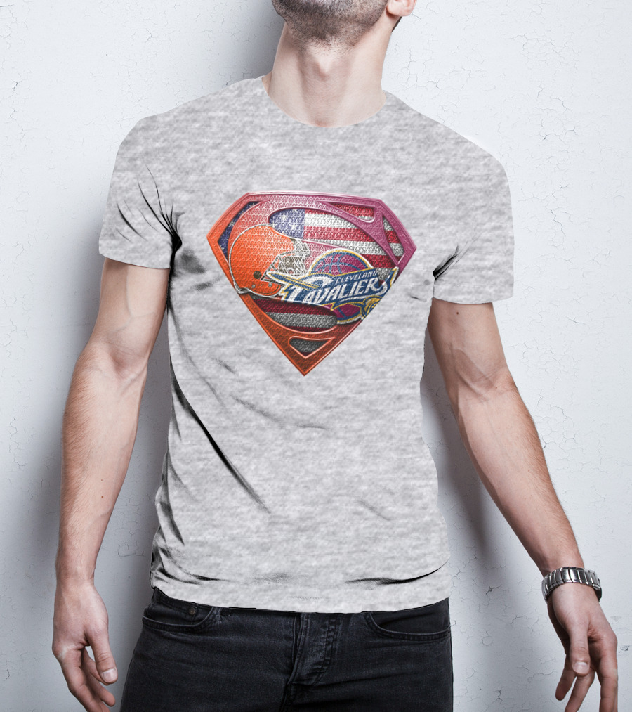 Cleveland Cavaliers Browns Superman American Flag Emblem T-Shirt