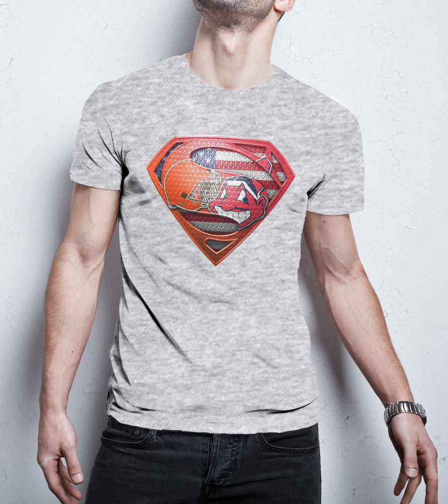 Superman Shield Cleveland Browns Helmet Chief Wahoo American Flag T-Shirt