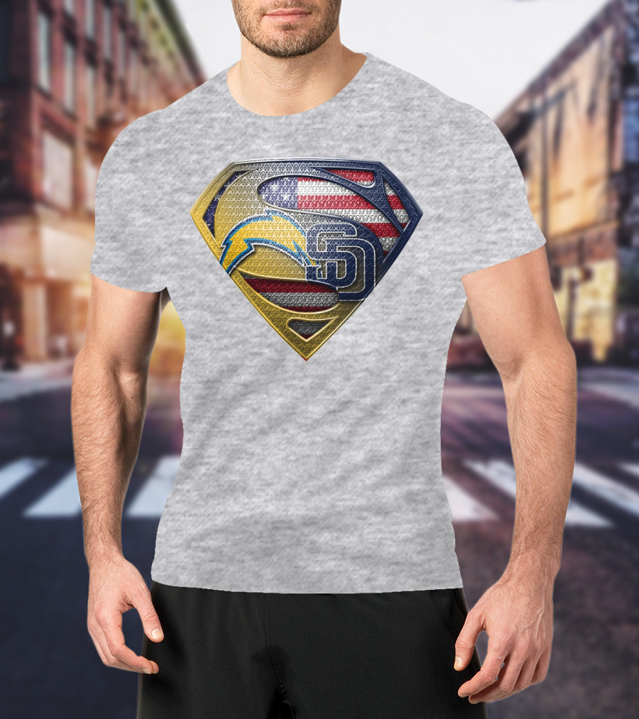 Superman Logo Chargers Sd Padres American Flag T-Shirt