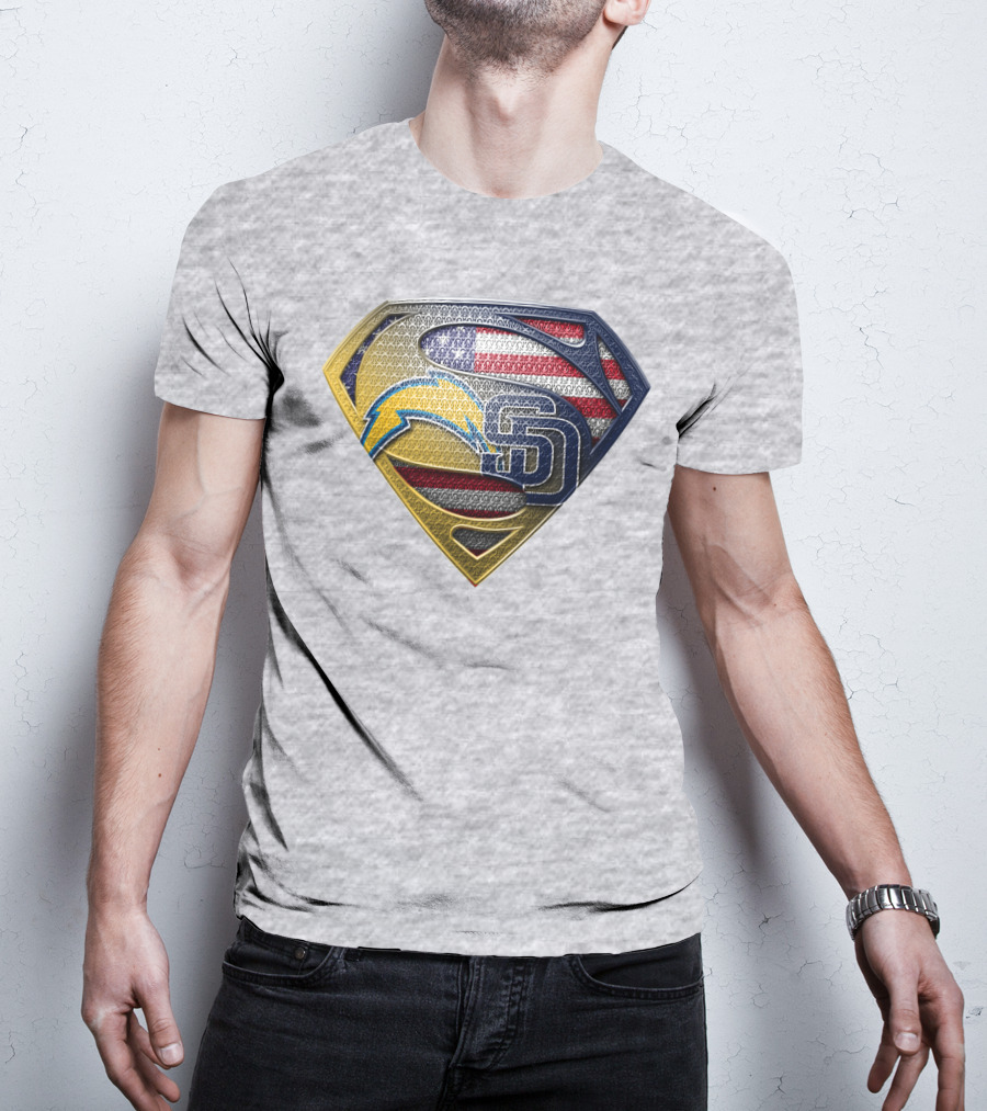 Superman Logo Chargers Sd Padres American Flag T-Shirt