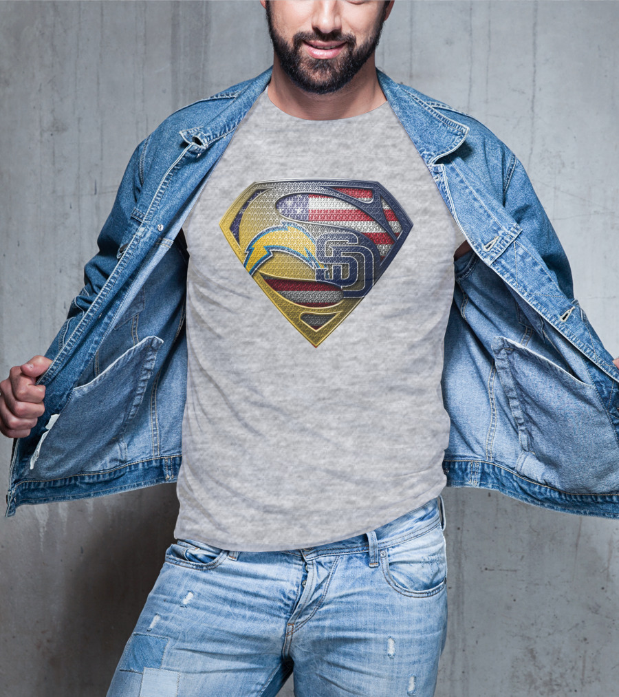 Superman Logo Chargers Sd Padres American Flag T-Shirt
