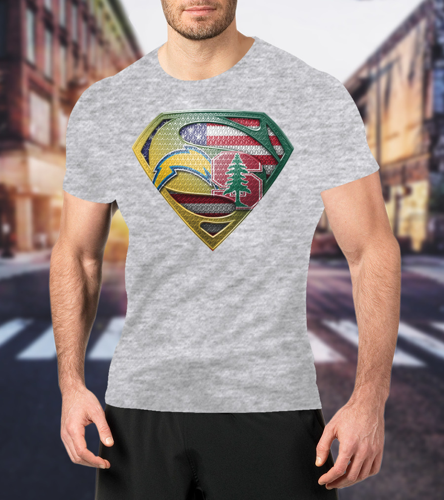 Superman Emblem Stanford Cardinal Chargers American Flag Fusion T-Shirt