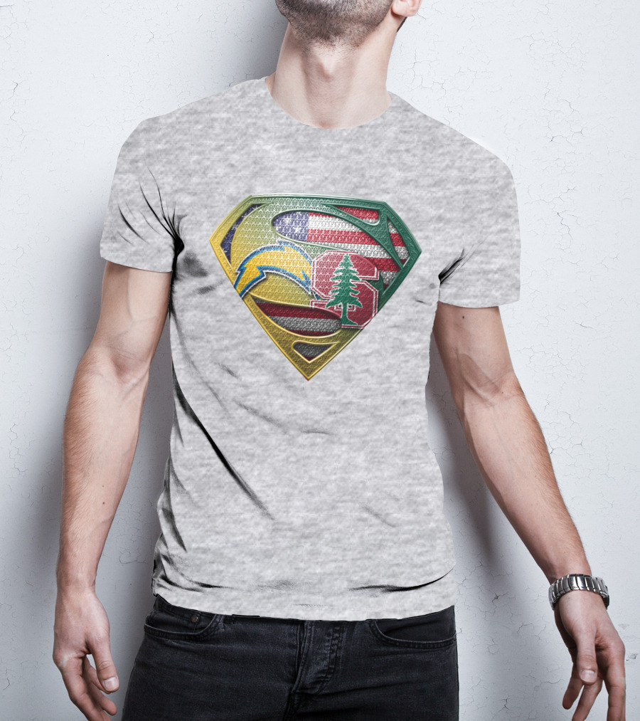 Superman Emblem Stanford Cardinal Chargers American Flag Fusion T-Shirt