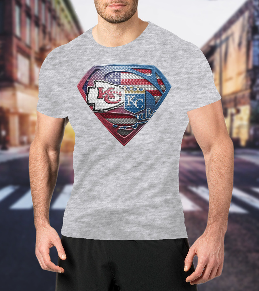 Kansas City Chiefs Royals American Flag Superman Shield T-Shirt