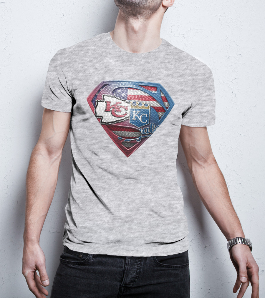 Kansas City Chiefs Royals American Flag Superman Shield T-Shirt