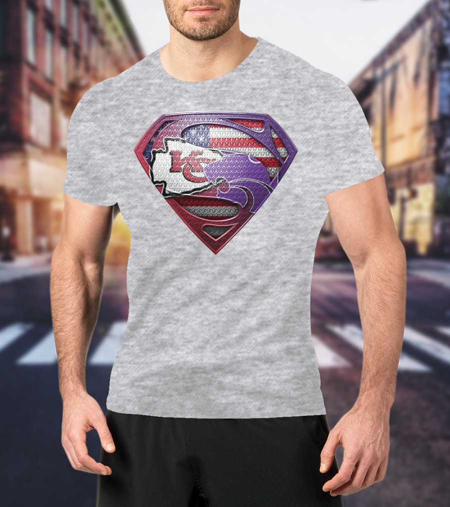 Kansas City Chiefs Superman Logo With American Flag And Kansas Map T-Shirt