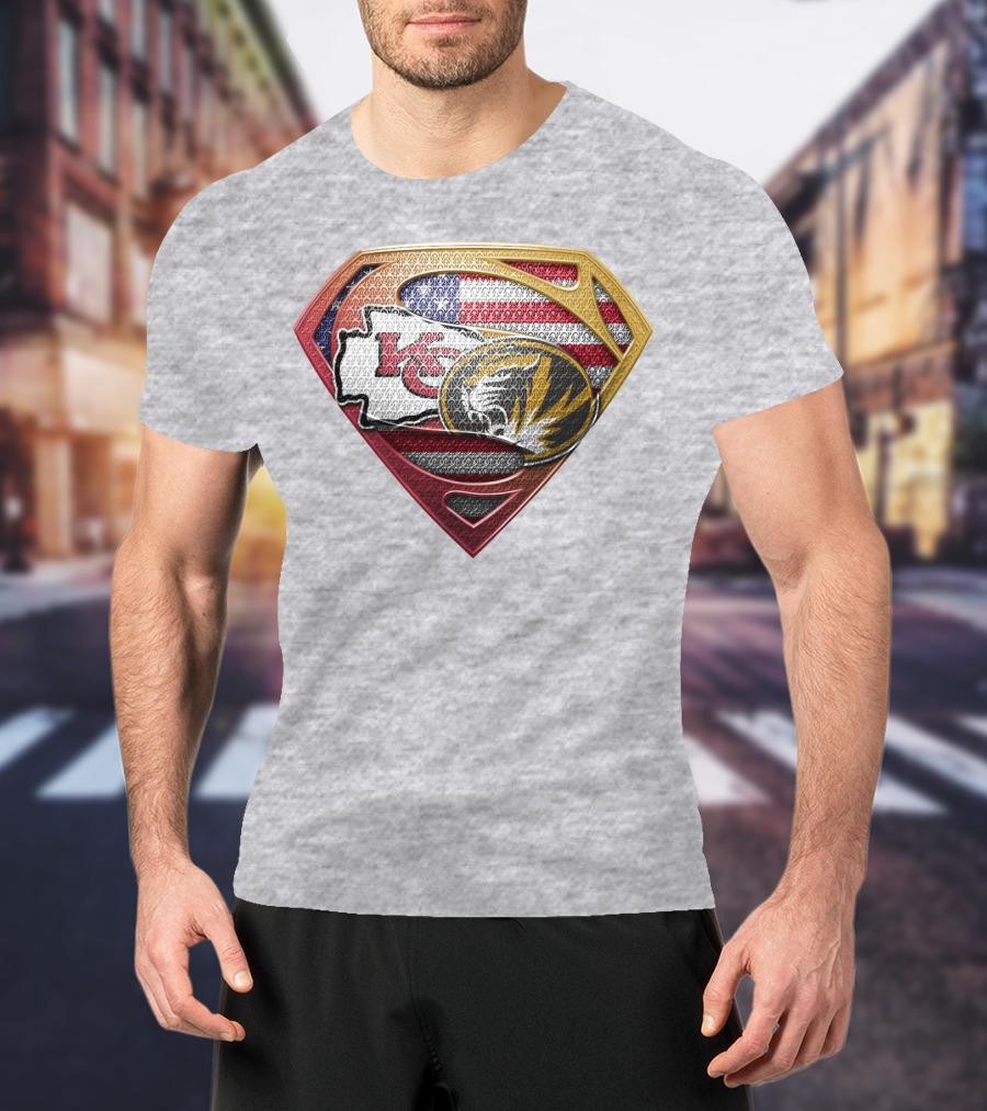 Kansas City Chiefs Missouri Tigers American Flag Superhero T-Shirt