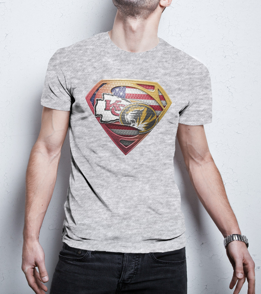 Kansas City Chiefs Missouri Tigers American Flag Superhero T-Shirt