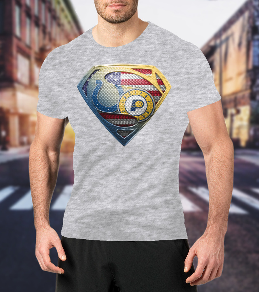 Superman Shield Indianapolis Colts And Pacers American Flag T-Shirt