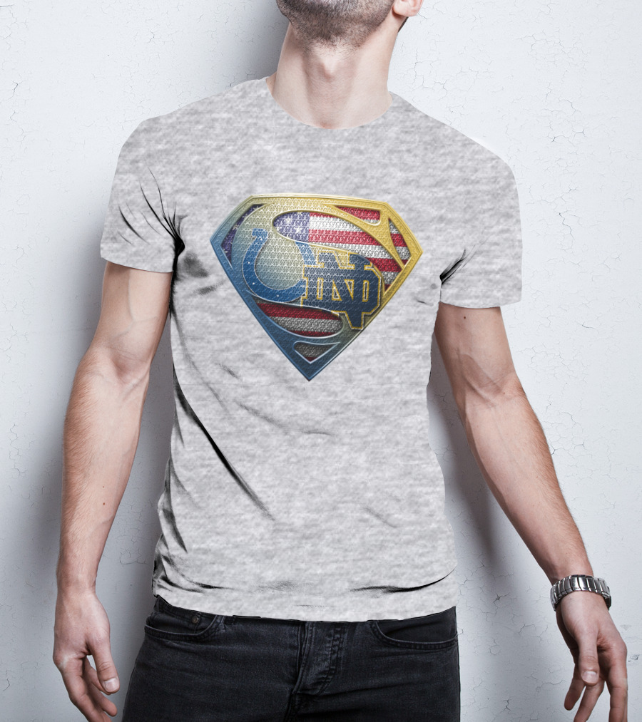 Notre Dame And Indianapolis Colts American Flag Superman T-Shirt