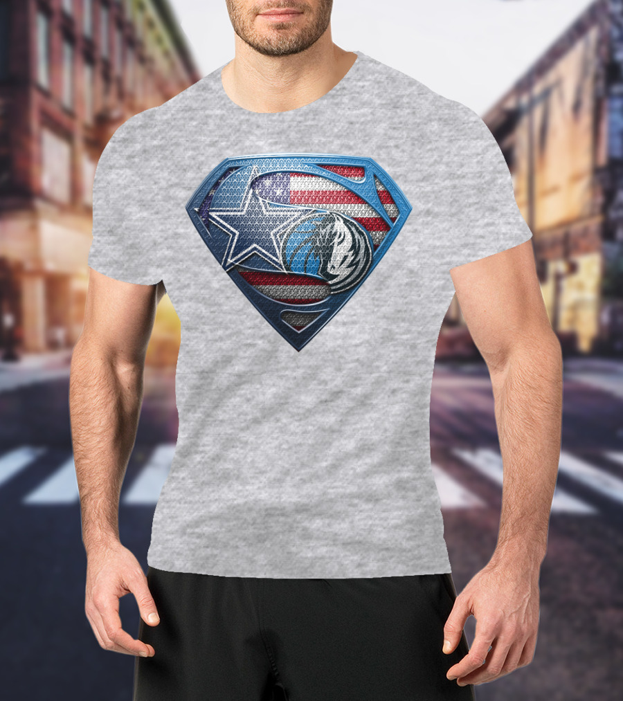 Dallas Basketball Heroes Shield Design With American Flag T-Shirt