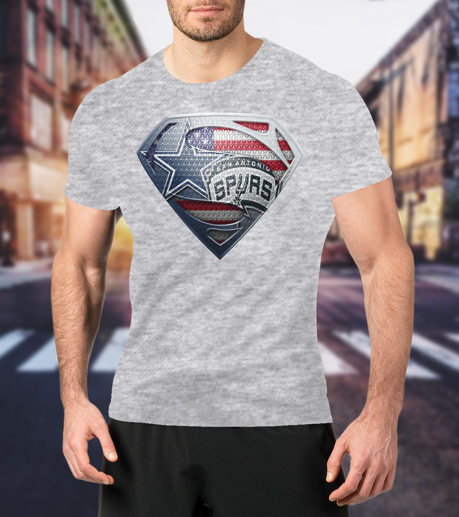 San Antonio Spurs Superman Shield Usa Flag T-Shirt