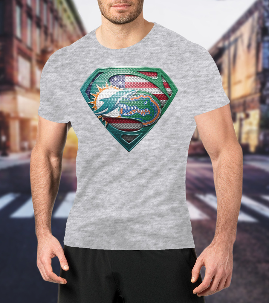 Superman Gator American Flag Miami Football T-Shirt