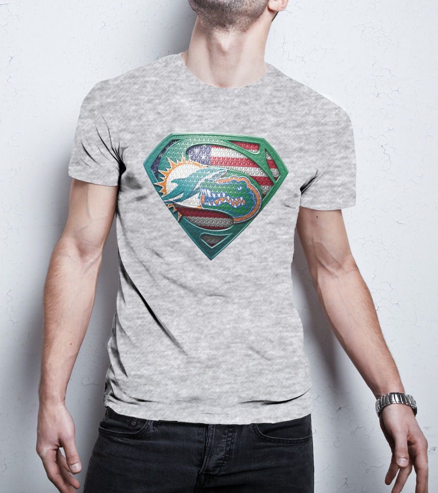 Superman Gator American Flag Miami Football T-Shirt
