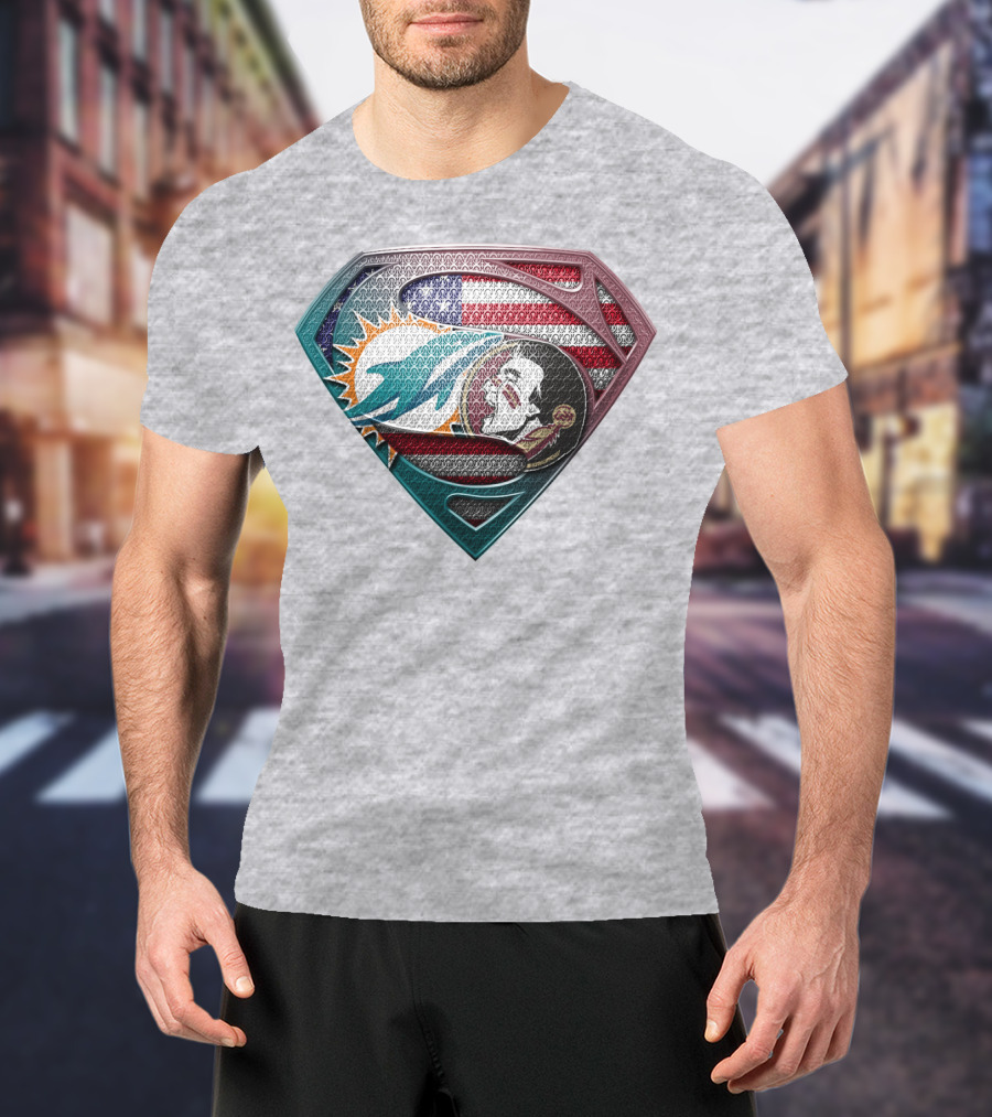 Miami Dolphins Superman American Flag T-Shirt