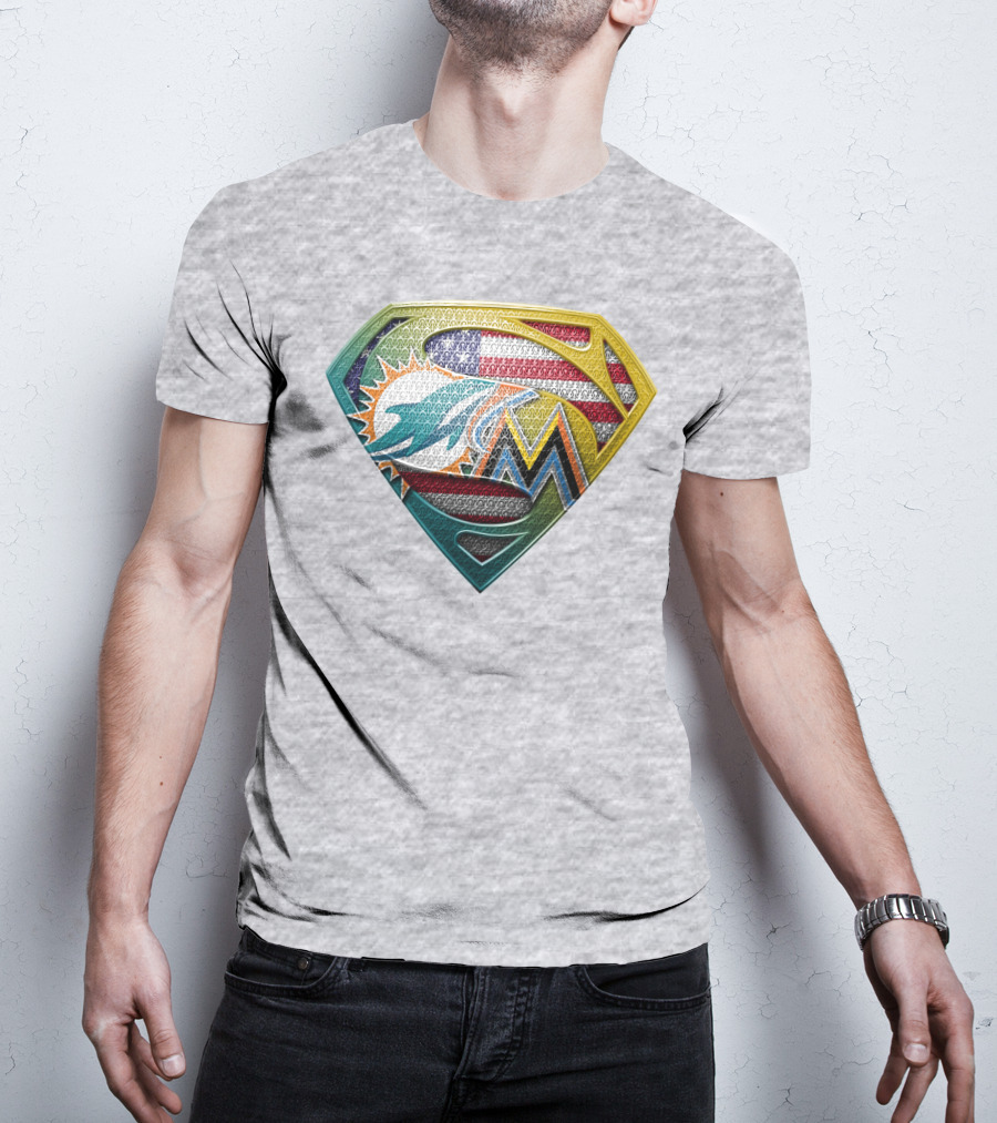 Superman Miami Dolphins Marlins American Flag T-Shirt
