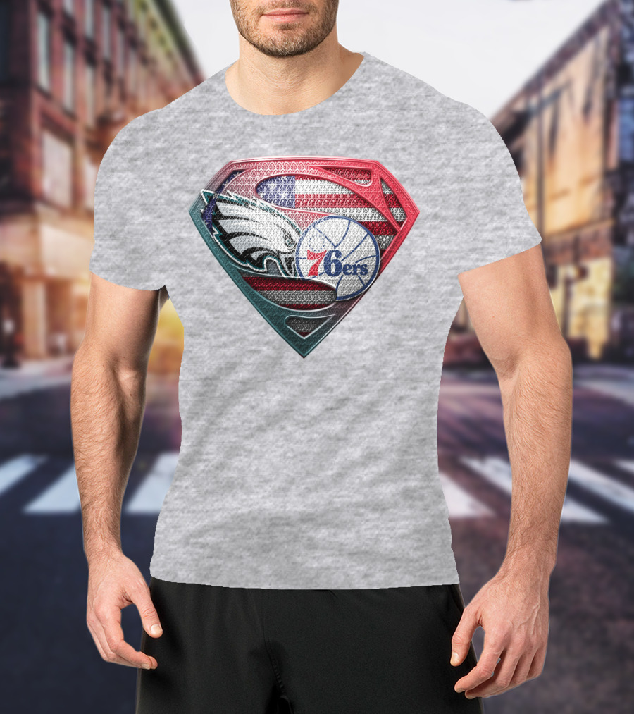 Philadelphia Eagles 76ers American Flag Emblem T-Shirt