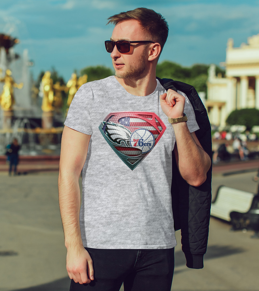 Philadelphia Eagles 76ers American Flag Emblem T-Shirt