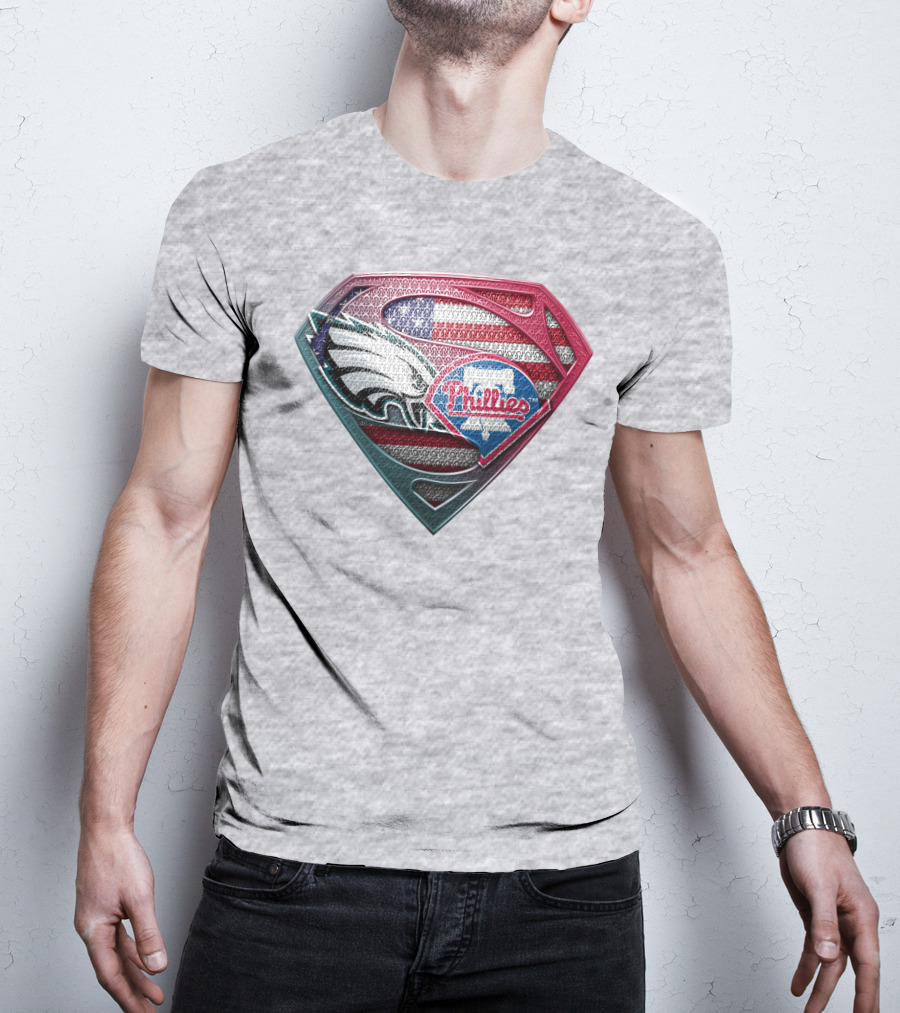 Philadelphia Eagles Phillies Super Logo American Flag - T-Shirt