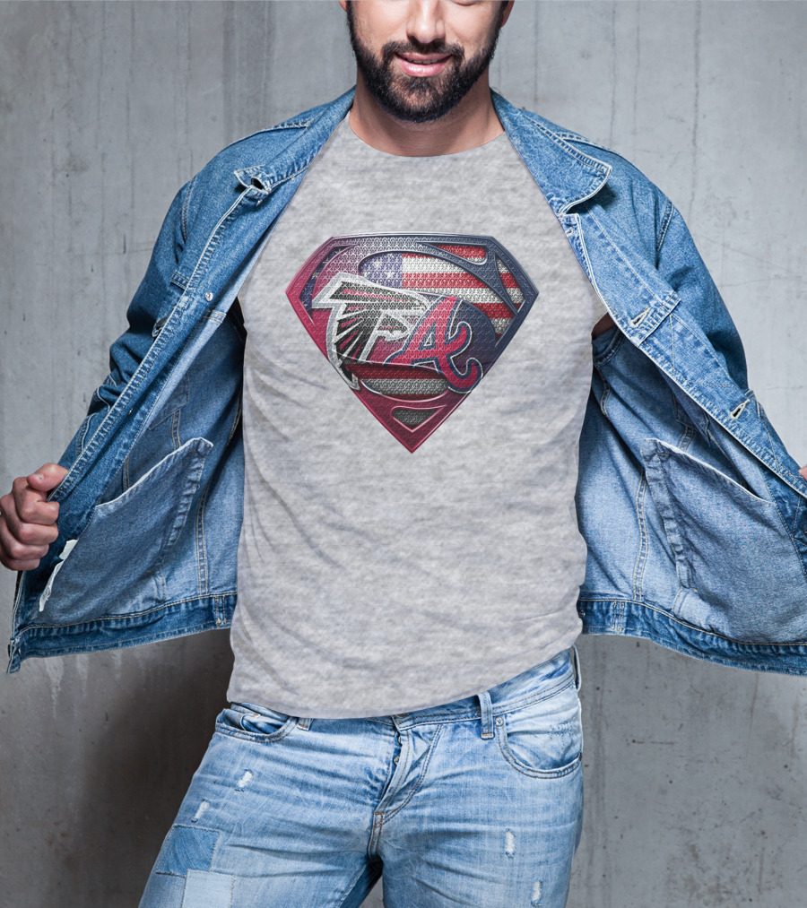 Superman Shield Atlanta Falcons Braves Usa Flag T-Shirt