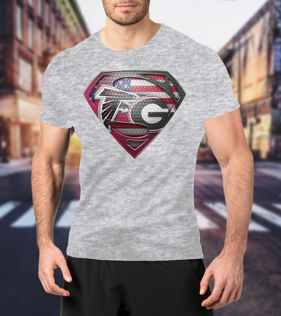 Superman Georgia Bulldogs Atlanta Falcons American Flag T-Shirt