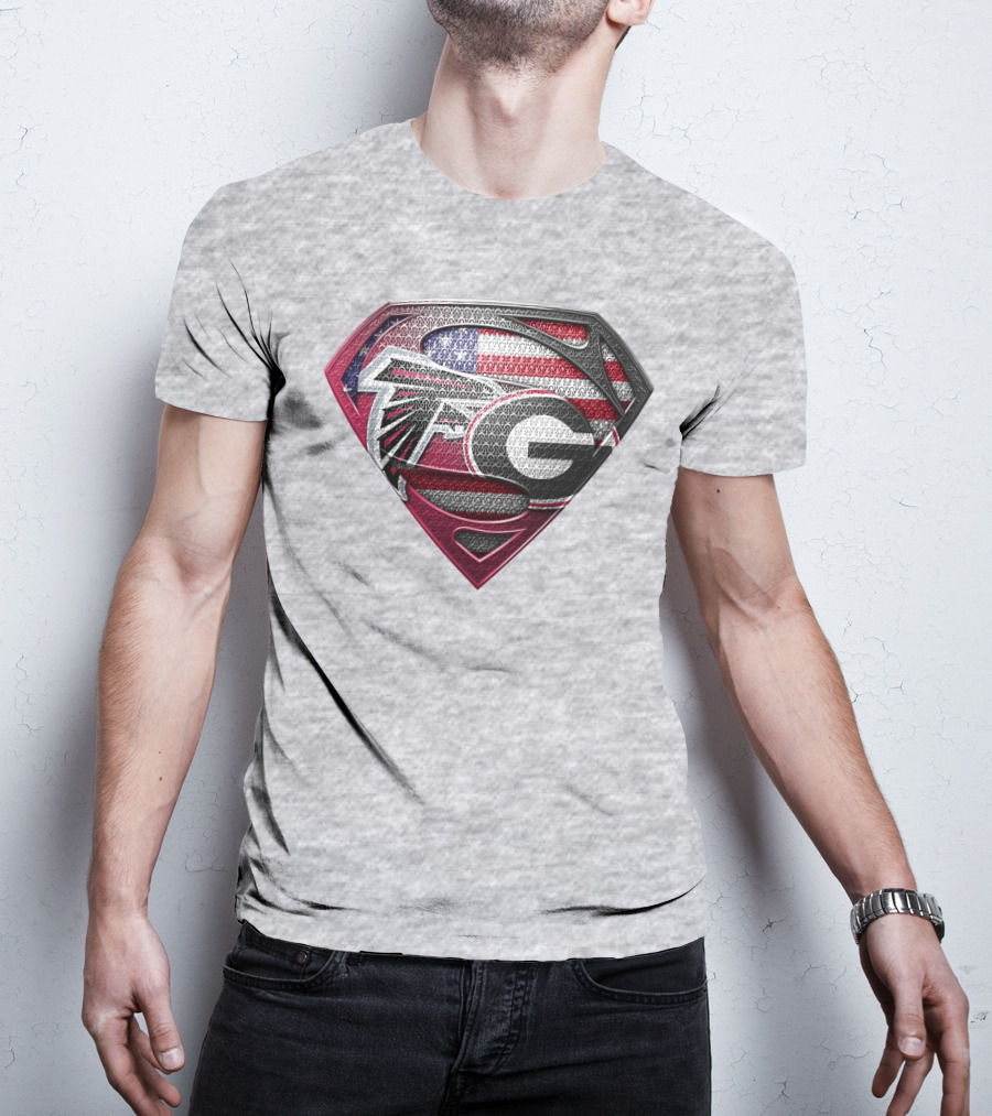 Superman Georgia Bulldogs Atlanta Falcons American Flag T-Shirt