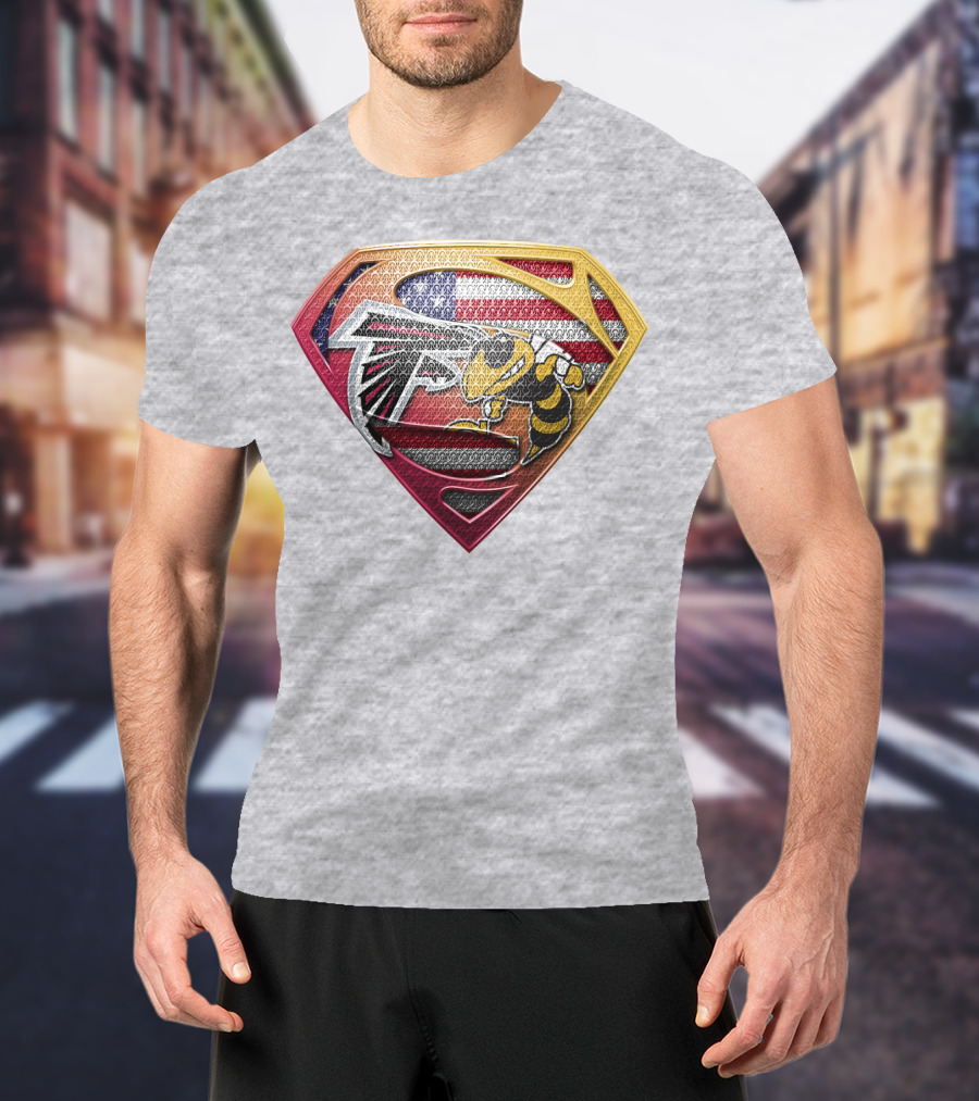 Superman Shield Atlanta Falcons American Flag Buzz T-Shirt