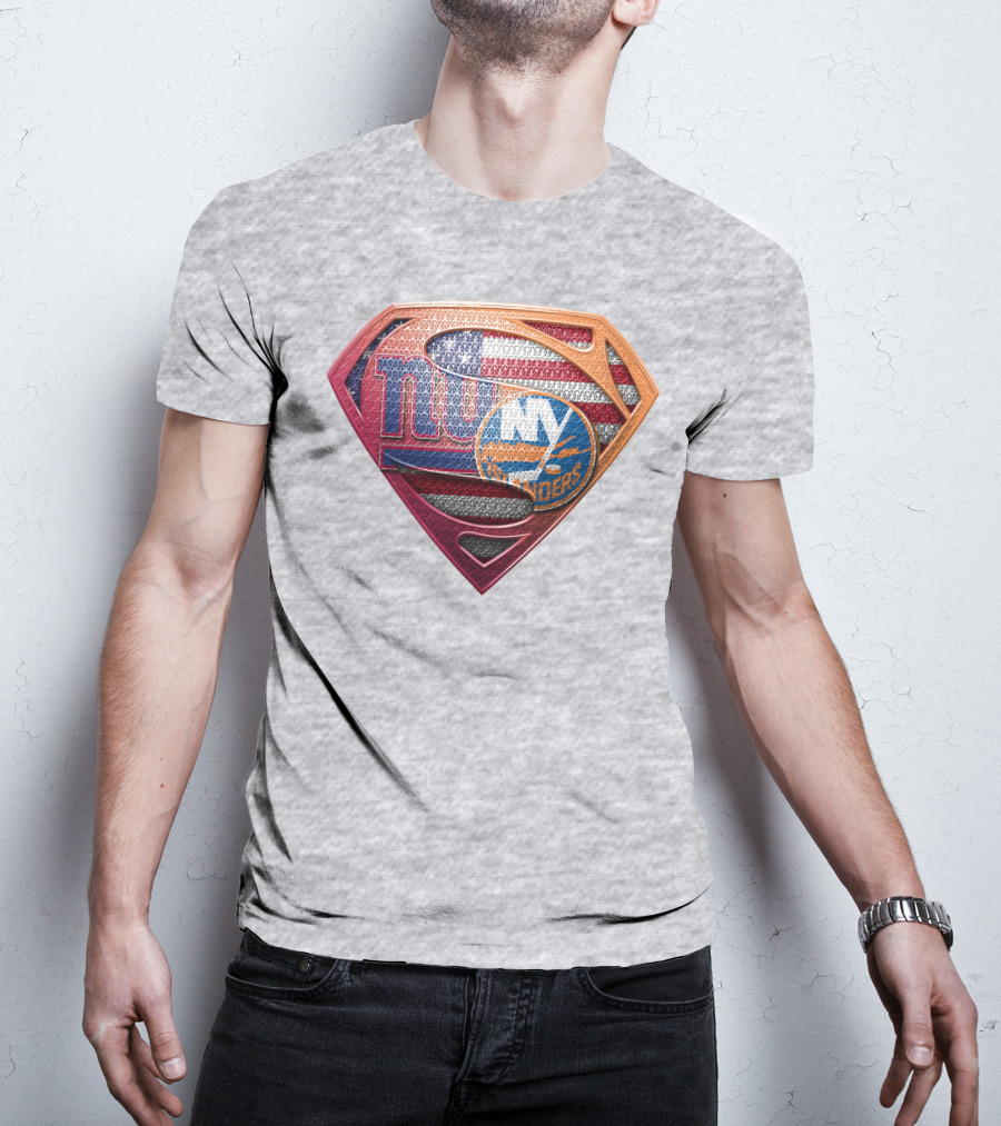 New York Giants Islanders Superman Shield American Flag T-Shirt